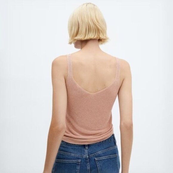 Mango Fine Knit Copper Pink V-Neck Cami Top - Picture 2 of 6